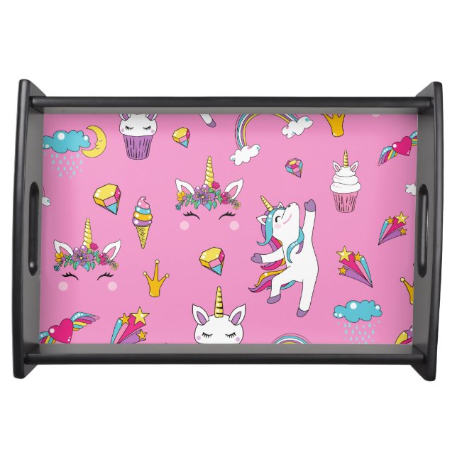 Unicorn Fan Club pattern Pink         Serving Tray (Front)