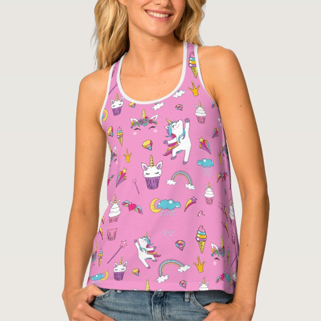 Unicorn Fan Club pattern Pink        Tank Top (Front)
