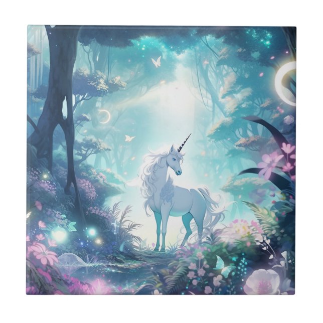 Unicorn Fantasy Art Ceramic Tile (Front)