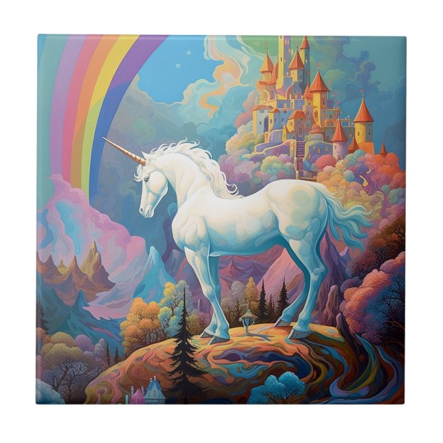 Unicorn Fantasy Art Ceramic Tile (Front)