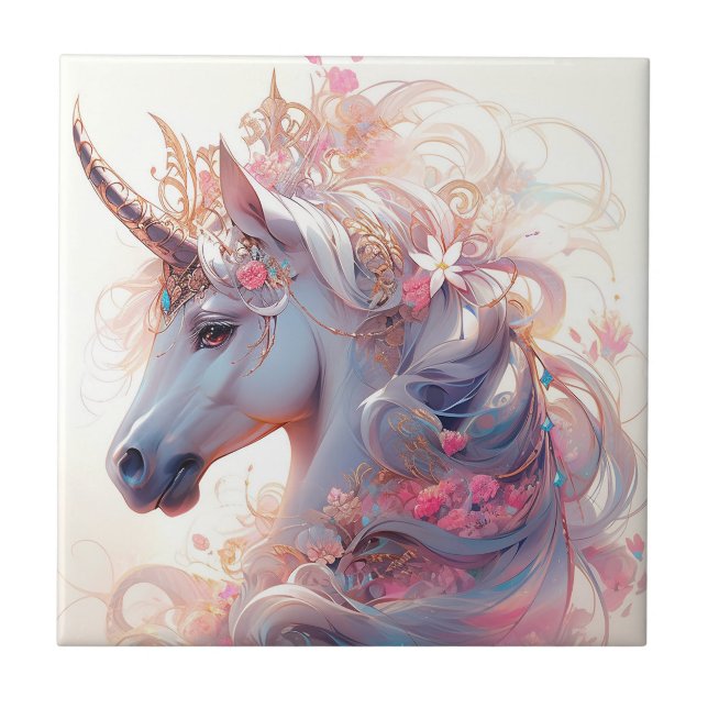 Unicorn Fantasy Art Ceramic Tile (Front)