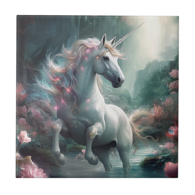 Unicorn Fantasy Art Ceramic Tile (Front)