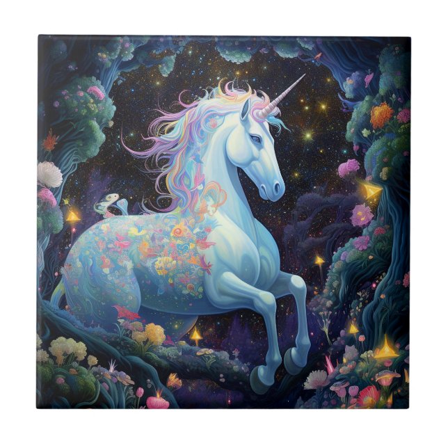 Unicorn Fantasy Art Ceramic Tile (Front)