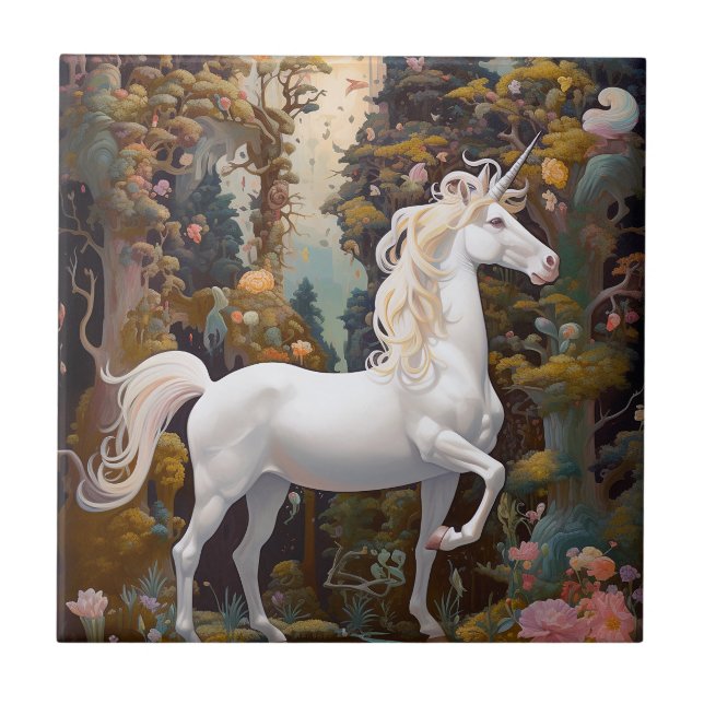 Unicorn Fantasy Art Ceramic Tile (Front)