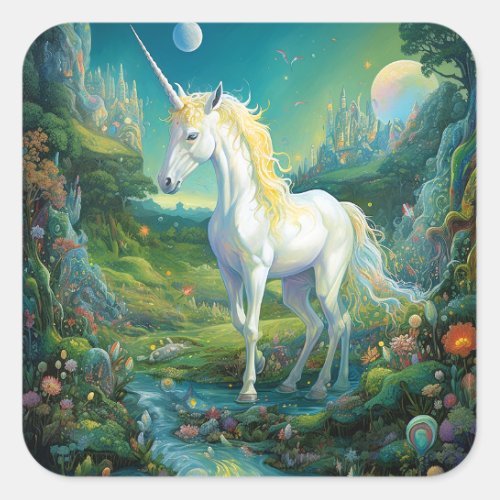 Unicorn Fantasy Art Square Sticker