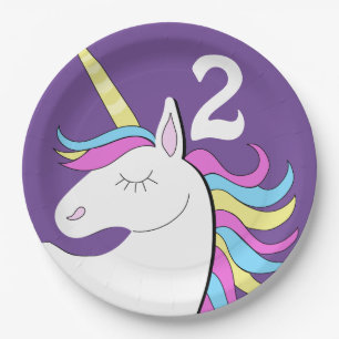Unicorn Fantasy Birthday Age Paper Plates