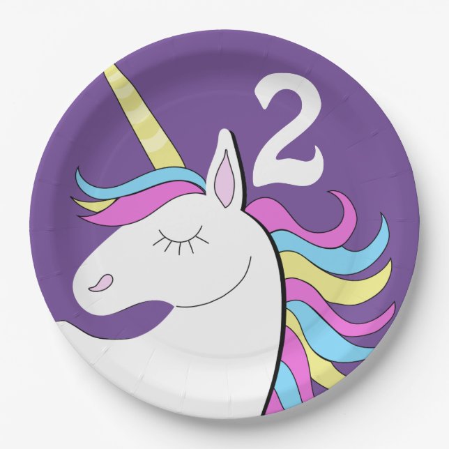 Unicorn Fantasy Birthday Age  Paper Plates (Front)