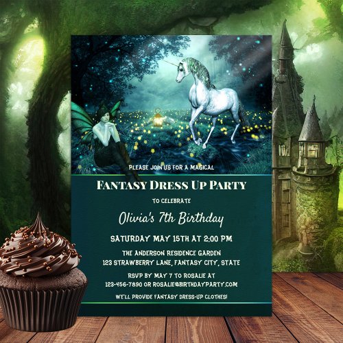 Unicorn Fantasy Dress Up Birthday Party Invitation