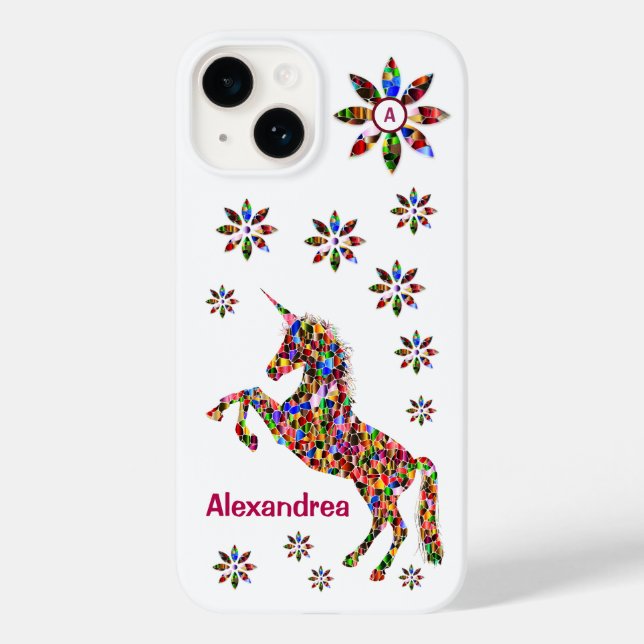  Unicorn Fantasy Flowers Glitter Personalize Case-Mate iPhone Case (Back)