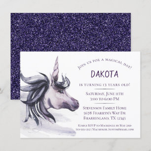 Unicorn Fantasy   Magical Purple Birthday Invitation