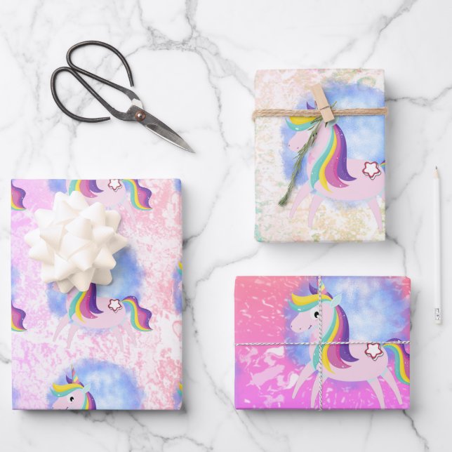 unicorn fantasy magical world wrapping paper sheets (Front)
