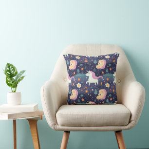 Unicorn Fantasy Pattern Throw Pillow