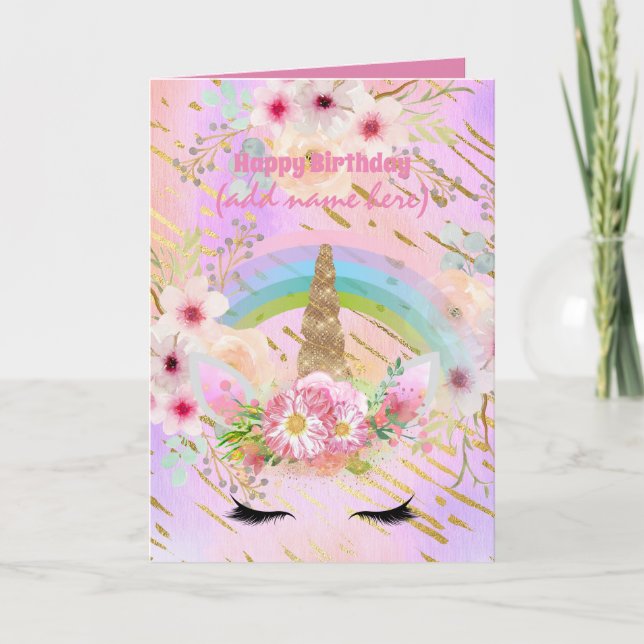 Unicorn Fantasy - Personalized Girls Birthday Card (Front)