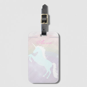 unicorn fantasy pink and purple luggage tag
