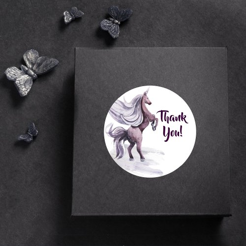 Unicorn Fantasy  Purple Magical Party Thank You Classic Round Sticker