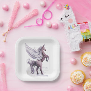 Unicorn Fantasy Purple Magical Watercolor Paper Plates