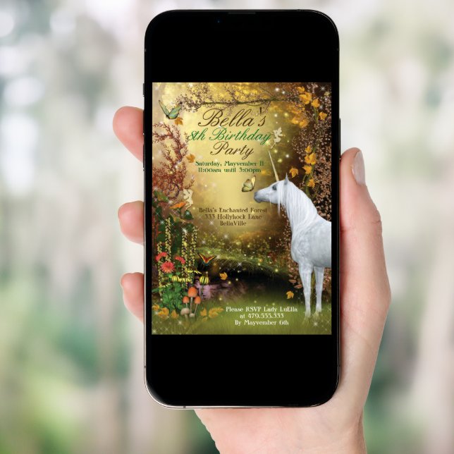 Unicorn Fantasy Woodland Birthday Party Invitation (Front Digital)