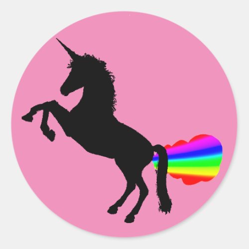 Unicorn farting rainbows sticker pink