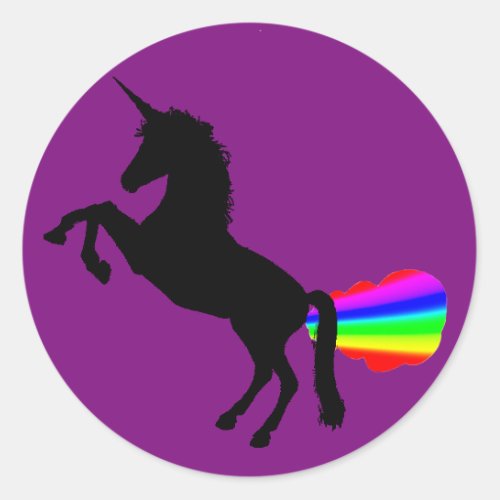 Unicorn farting rainbows sticker purple