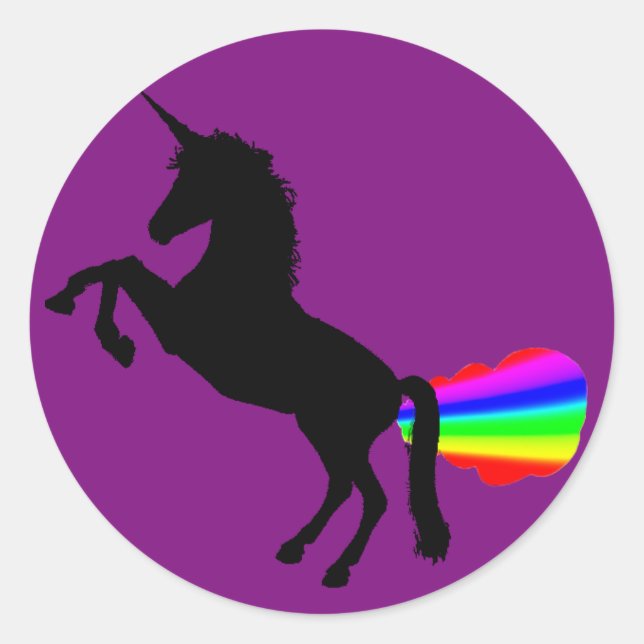 Unicorn farting rainbows sticker purple (Front)