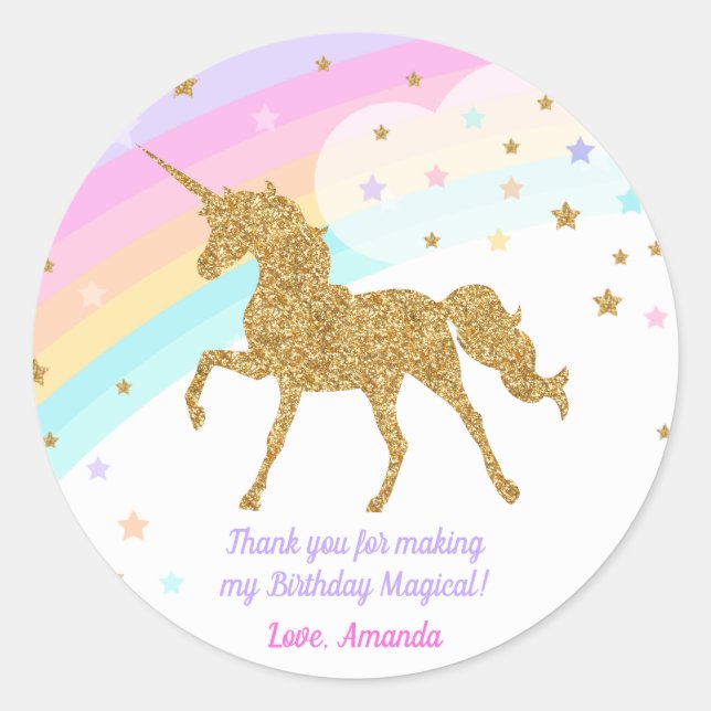 Unicorn Favor Sticker , Pink & Gold Sticker (Front)