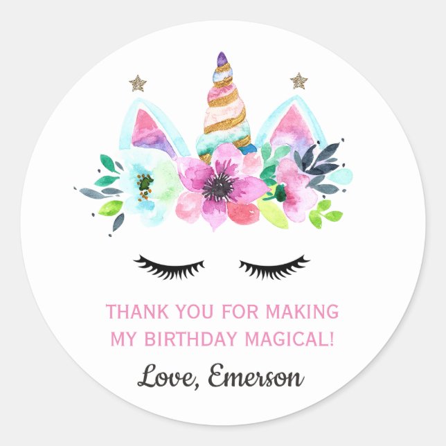 Unicorn Favor Sticker - Unicorn party - favors (Front)