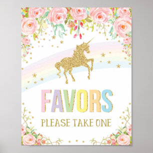 Unicorn Favors Rainbow Candy Bar Pink Gold Floral Poster