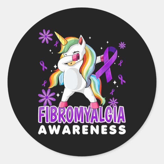 Unicorn Fibromyalgia - Fibro Warrior  Classic Round Sticker (Front)