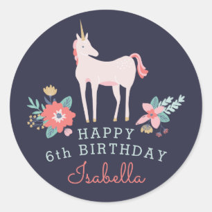 Unicorn Fields Birthday Party Classic Round Sticker