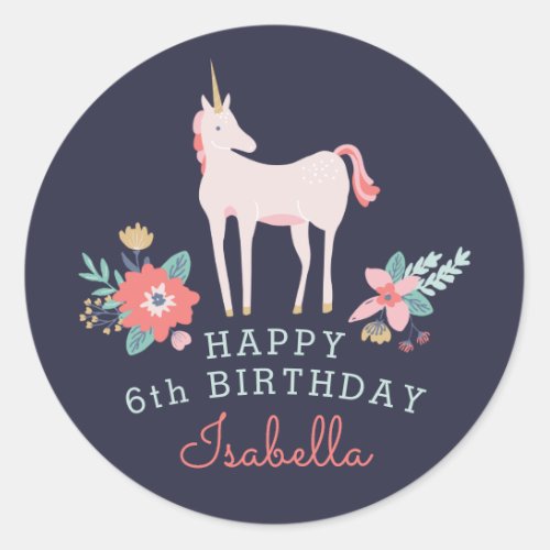 Unicorn Fields Birthday Party Classic Round Sticker