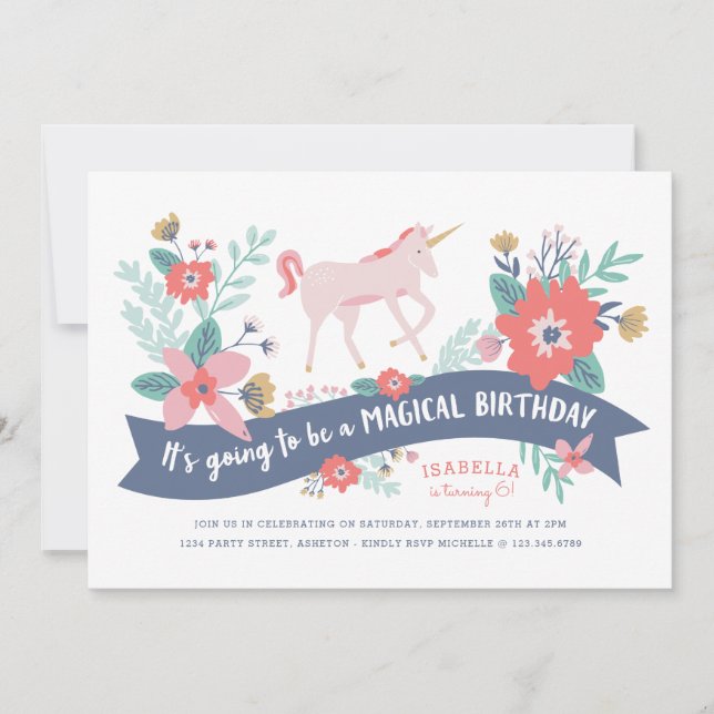 Unicorn Fields Birthday Party Invite (Front)