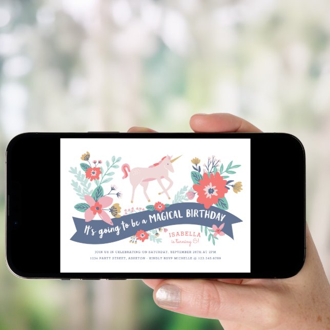 Unicorn Fields Birthday Party Invite (Front Digital)