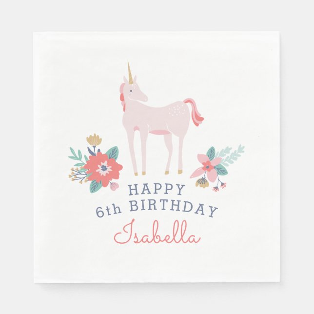Unicorn Fields Birthday Party Napkins (Front)