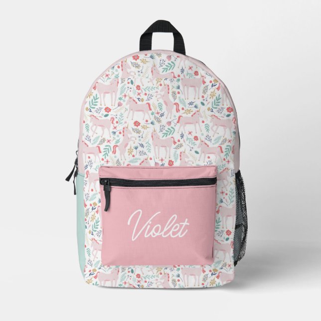 Unicorn Fields Personalized with Name Printed Backpack (Front)