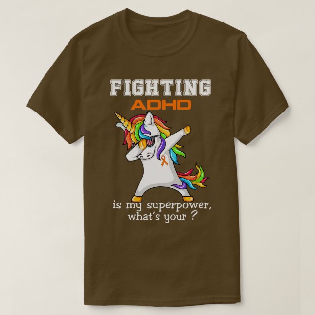 Unicorn Fighting ADHD Is My Superpower T-Shirt (Design Front)