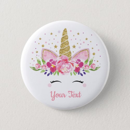 Unicorn First 1st Birthday Party Favors Floral Button