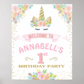 Unicorn First 1st Birthday Welcome Sign by 10x10us at Zazzle