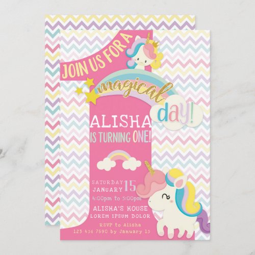 Unicorn First Birthday Invitation