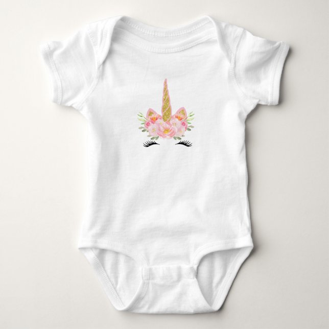 Unicorn First Birthday Outfit Baby Bodysuit (Front)