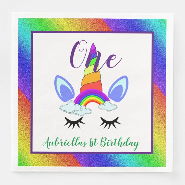 Unicorn First Birthday Paper Dinner Napkins (Front)