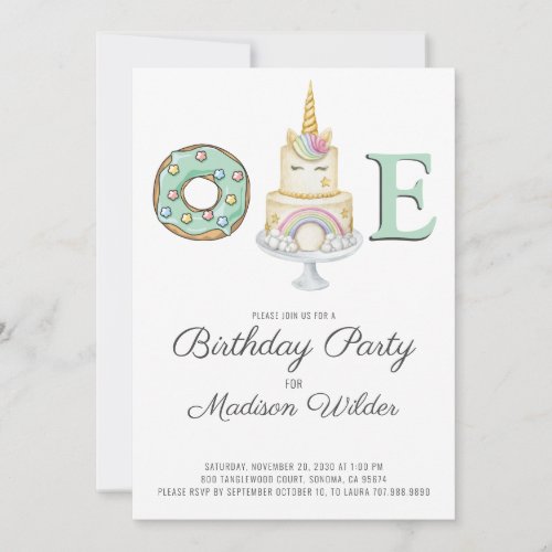 Unicorn First Birthday Party Invitation