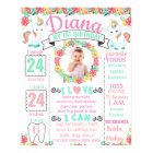 Unicorn First birthday poster board with photo