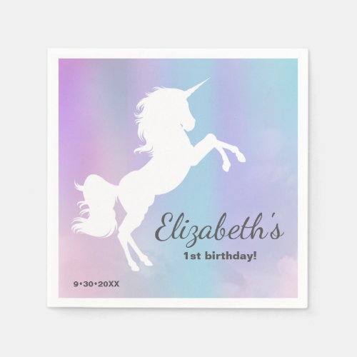 Unicorn first birthday Rainbow color Napkins