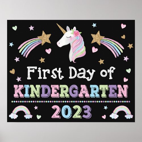 Unicorn First Day of Kindergarten School Sign