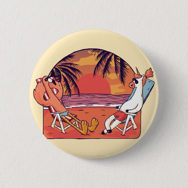 Unicorn Flamingo Beach Button (Front)