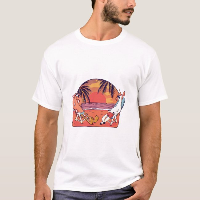 Unicorn Flamingo Beach T-Shirt