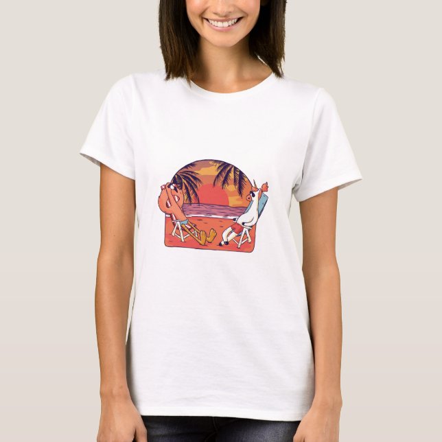 Unicorn Flamingo Beach T-Shirt (Front)