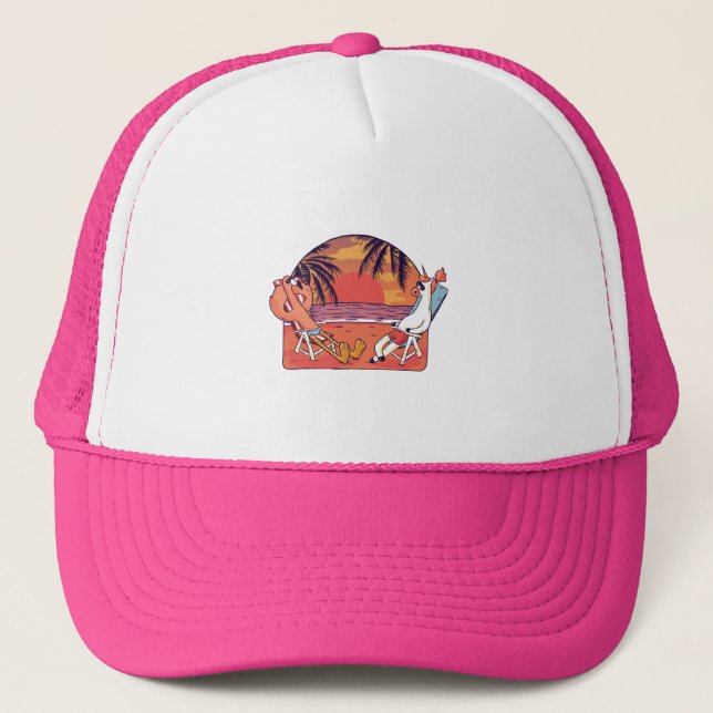 Unicorn Flamingo Beach Trucker Hat (Front)