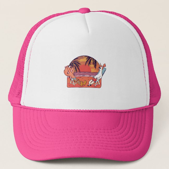 Unicorn Flamingo Beach Trucker Hat