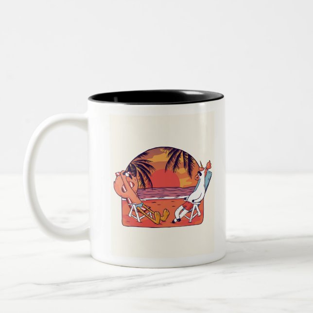 Unicorn Flamingo Beach Two-Tone Coffee Mug (Left)